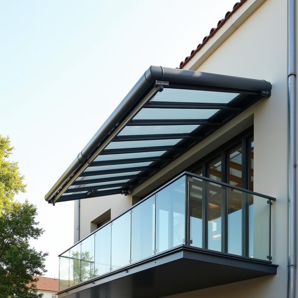 Mẫu mái che di động bằng tấm polycarbonate đẹp cho ban công nhà phố